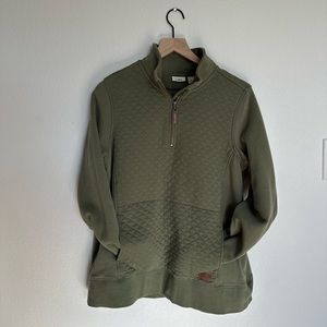 LL Bean Olive Quilted Quarter Zip Fleece Pullover